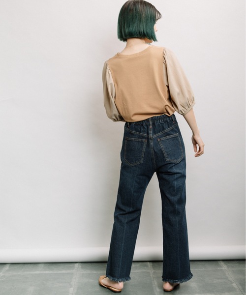 refinedworks(リファインドワークス)の「袖異素材5分袖PO(Tシャツ/カットソー・レディース・ブラック/オフホワイト/キャメル・FREE)」の7枚目の写真