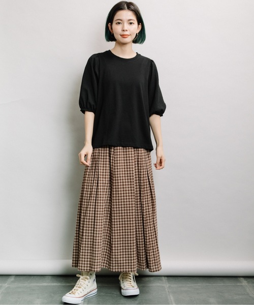 refinedworks(リファインドワークス)の「袖異素材5分袖PO(Tシャツ/カットソー・レディース・ブラック/オフホワイト/キャメル・FREE)」の12枚目の写真