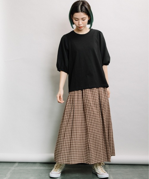 refinedworks(リファインドワークス)の「袖異素材5分袖PO(Tシャツ/カットソー・レディース・ブラック/オフホワイト/キャメル・FREE)」の14枚目の写真