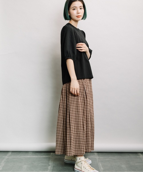 refinedworks(リファインドワークス)の「袖異素材5分袖PO(Tシャツ/カットソー・レディース・ブラック/オフホワイト/キャメル・FREE)」の15枚目の写真