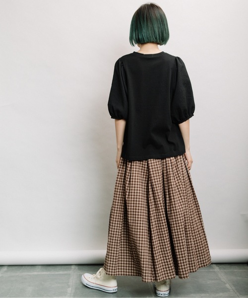 refinedworks(リファインドワークス)の「袖異素材5分袖PO(Tシャツ/カットソー・レディース・ブラック/オフホワイト/キャメル・FREE)」の16枚目の写真