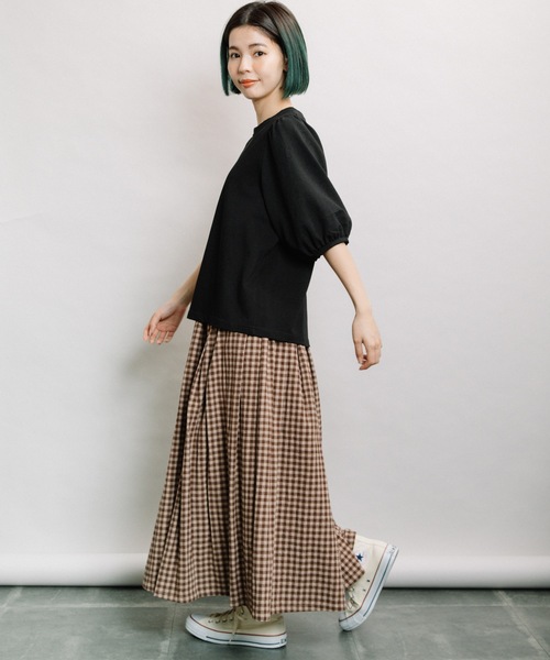 refinedworks(リファインドワークス)の「袖異素材5分袖PO(Tシャツ/カットソー・レディース・ブラック/オフホワイト/キャメル・FREE)」の17枚目の写真