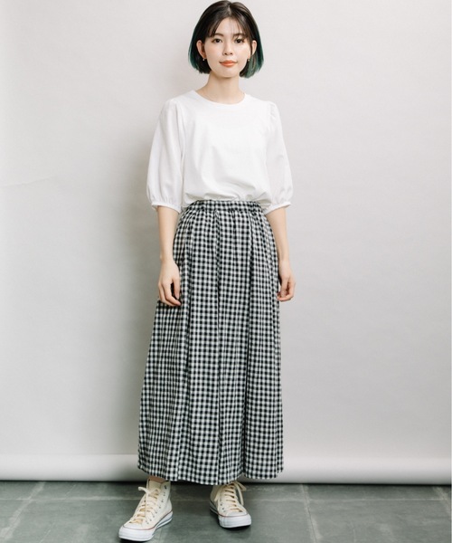 refinedworks(リファインドワークス)の「袖異素材5分袖PO(Tシャツ/カットソー・レディース・ブラック/オフホワイト/キャメル・FREE)」の18枚目の写真