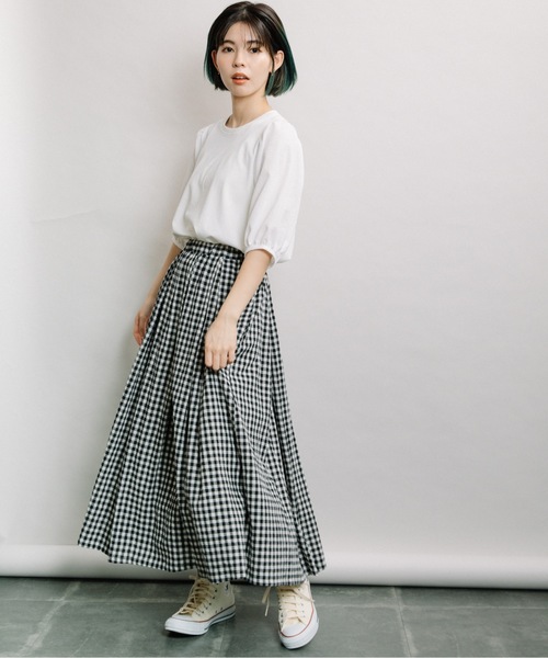 refinedworks(リファインドワークス)の「袖異素材5分袖PO(Tシャツ/カットソー・レディース・ブラック/オフホワイト/キャメル・FREE)」の19枚目の写真