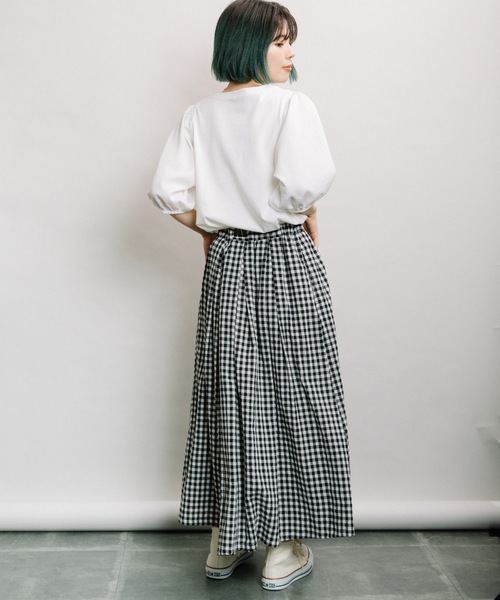 refinedworks(リファインドワークス)の「袖異素材5分袖PO(Tシャツ/カットソー・レディース・ブラック/オフホワイト/キャメル・FREE)」の21枚目の写真