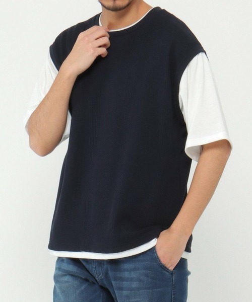 ikka（イッカ）の「5分フェイクベストT（Tシャツ/カットソー・メンズ・ライトブルー/ベージュ/ネイビー/オリーブ・S/M/L/XL）」の4枚目の写真