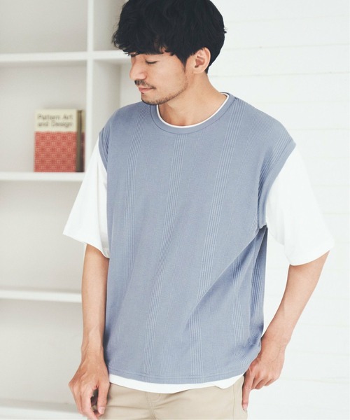 ikka（イッカ）の「5分フェイクベストT（Tシャツ/カットソー・メンズ・ライトブルー/ベージュ/ネイビー/オリーブ・S/M/L/XL）」の13枚目の写真