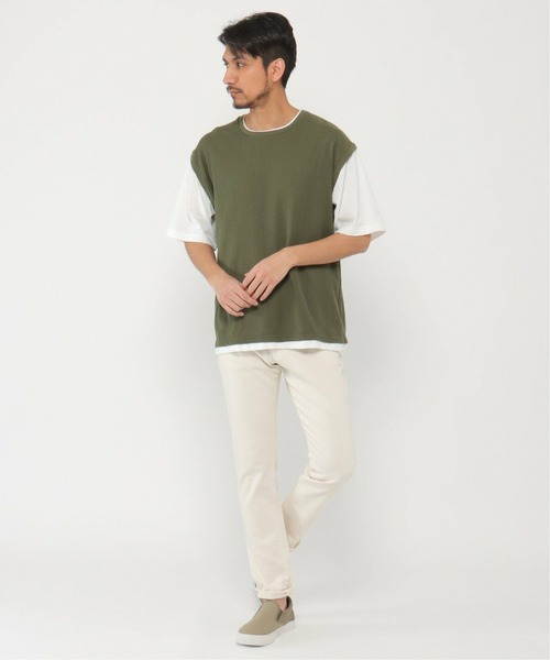 ikka（イッカ）の「5分フェイクベストT（Tシャツ/カットソー・メンズ・ライトブルー/ベージュ/ネイビー/オリーブ・S/M/L/XL）」の17枚目の写真