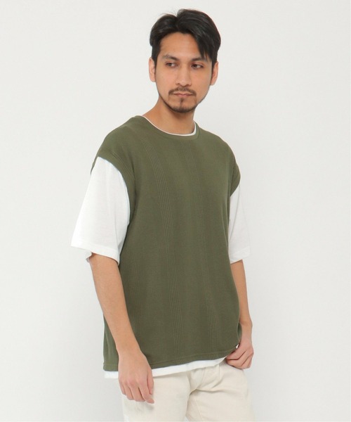 ikka（イッカ）の「5分フェイクベストT（Tシャツ/カットソー・メンズ・ライトブルー/ベージュ/ネイビー/オリーブ・S/M/L/XL）」の7枚目の写真