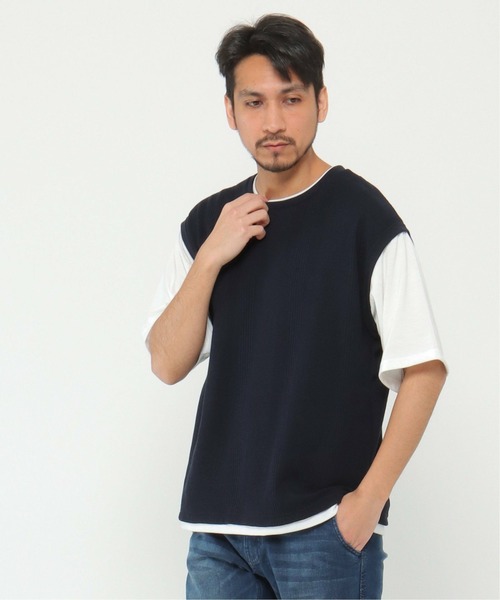 ikka（イッカ）の「5分フェイクベストT（Tシャツ/カットソー・メンズ・ライトブルー/ベージュ/ネイビー/オリーブ・S/M/L/XL）」の6枚目の写真