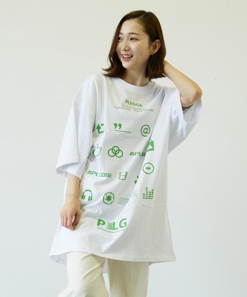 Pledge(プレッジ)の「【pledge】空紡糸天竺プリントC/Ntee(BL)(Tシャツ/カットソー・メンズ・ホワイト/ブラック・MEDIUM/LARGE)」の4枚目の写真