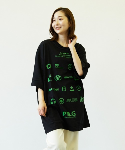 Pledge(プレッジ)の「【pledge】空紡糸天竺プリントC/Ntee(BL)(Tシャツ/カットソー・メンズ・ホワイト/ブラック・MEDIUM/LARGE)」の5枚目の写真