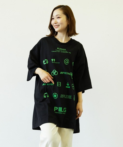 Pledge(プレッジ)の「【pledge】空紡糸天竺プリントC/Ntee(BL)(Tシャツ/カットソー・メンズ・ホワイト/ブラック・MEDIUM/LARGE)」の6枚目の写真