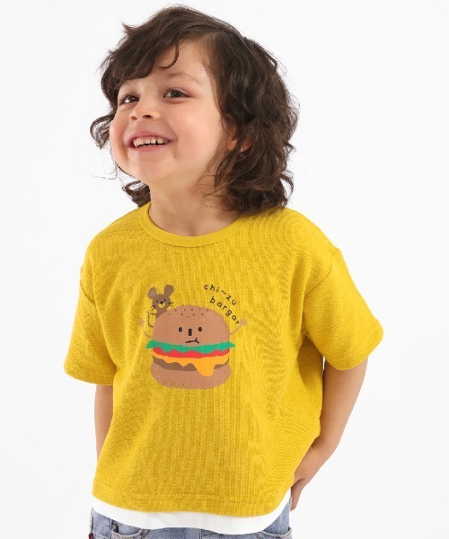 O.S.KIDS(オーエスキッズ)の「【O.S.KIDS/オー.エス.キッズ】重ね着風シャツ ハンバーガー ネズミ(シャツ/ブラウス・キッズ・マスタード・90/100/80)」の1枚目の写真