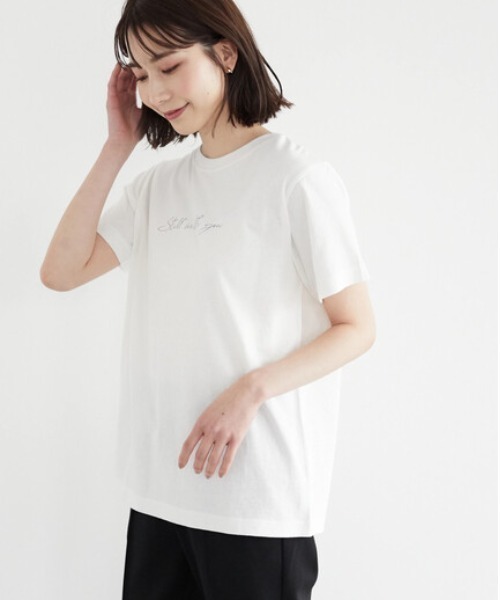 Green Parks(グリーンパークス)の「筆記体ロゴTシャツ(Tシャツ/カットソー・レディース・ブルーグリーン/オフホワイト/ブラウン・FREE)」の2枚目の写真