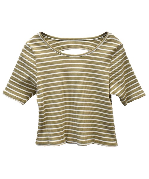 solleim(ソルレム)の「カットアウトボーダークロップドTシャツ(Tシャツ/カットソー・レディース・オフホワイト/ピンク/グリーン・M)」の6枚目の写真