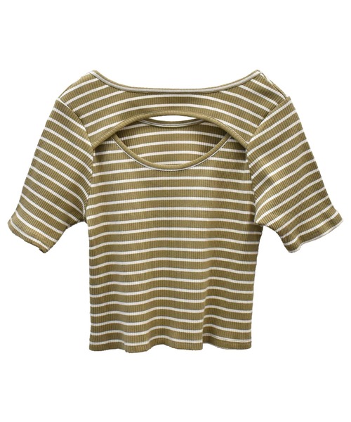 solleim(ソルレム)の「カットアウトボーダークロップドTシャツ(Tシャツ/カットソー・レディース・オフホワイト/ピンク/グリーン・M)」の7枚目の写真