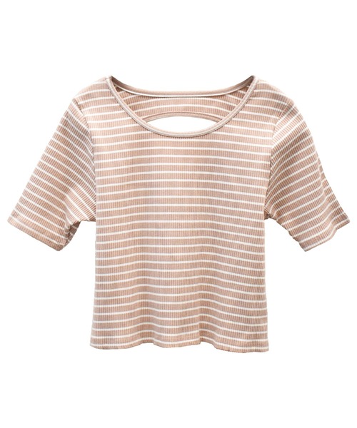 solleim(ソルレム)の「カットアウトボーダークロップドTシャツ(Tシャツ/カットソー・レディース・オフホワイト/ピンク/グリーン・M)」の8枚目の写真