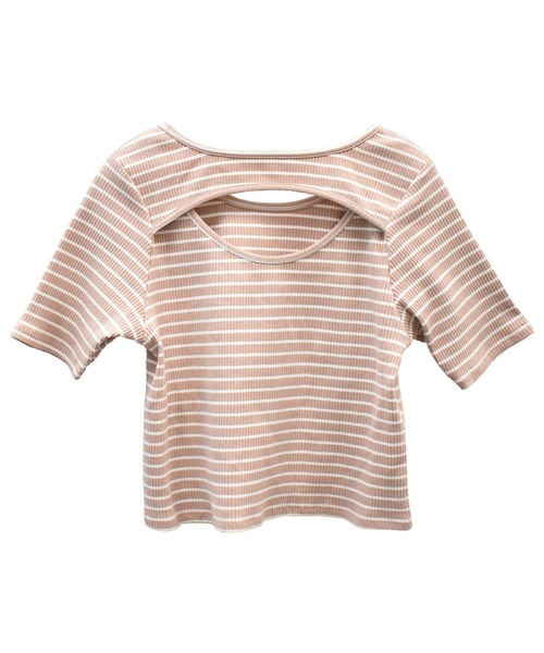 solleim(ソルレム)の「カットアウトボーダークロップドTシャツ(Tシャツ/カットソー・レディース・オフホワイト/ピンク/グリーン・M)」の9枚目の写真