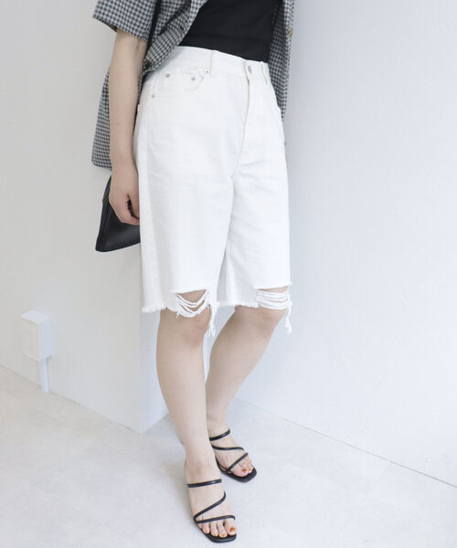 fredy repit（フレディレピ）の「デニムダメージ加工ハーフパンツ（デニムパンツ・レディース・ブラック/オフホワイト・38/36）」の3枚目の写真