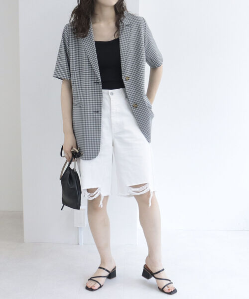 fredy repit（フレディレピ）の「デニムダメージ加工ハーフパンツ（デニムパンツ・レディース・ブラック/オフホワイト・38/36）」の6枚目の写真