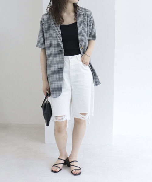 fredy repit（フレディレピ）の「デニムダメージ加工ハーフパンツ（デニムパンツ・レディース・ブラック/オフホワイト・38/36）」の7枚目の写真