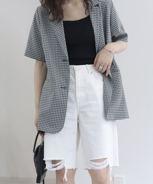 fredy repit（フレディレピ）の「デニムダメージ加工ハーフパンツ（デニムパンツ・レディース・ブラック/オフホワイト・38/36）」の8枚目の写真