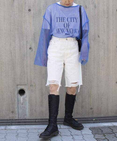 fredy repit（フレディレピ）の「デニムダメージ加工ハーフパンツ（デニムパンツ・レディース・ブラック/オフホワイト・38/36）」の9枚目の写真