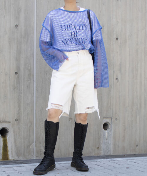 fredy repit（フレディレピ）の「デニムダメージ加工ハーフパンツ（デニムパンツ・レディース・ブラック/オフホワイト・38/36）」の10枚目の写真