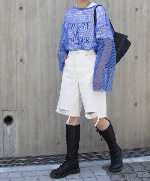 fredy repit（フレディレピ）の「デニムダメージ加工ハーフパンツ（デニムパンツ・レディース・ブラック/オフホワイト・38/36）」の11枚目の写真