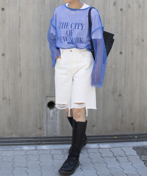 fredy repit（フレディレピ）の「デニムダメージ加工ハーフパンツ（デニムパンツ・レディース・ブラック/オフホワイト・38/36）」の12枚目の写真