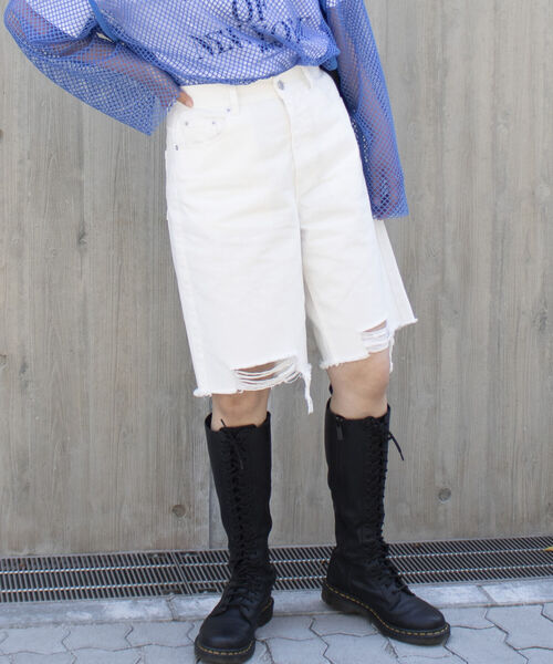 fredy repit（フレディレピ）の「デニムダメージ加工ハーフパンツ（デニムパンツ・レディース・ブラック/オフホワイト・38/36）」の13枚目の写真