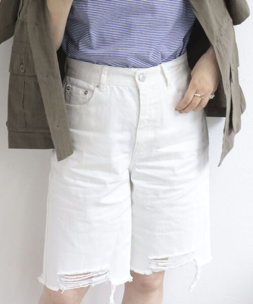 fredy repit（フレディレピ）の「デニムダメージ加工ハーフパンツ（デニムパンツ・レディース・ブラック/オフホワイト・38/36）」の18枚目の写真