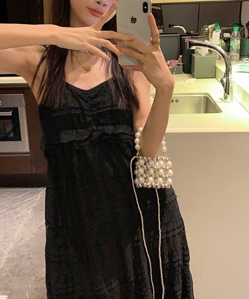 by muni:r（バイ ムニール）の「バカンスレースロングワンピース（ワンピース・レディース・ブラック/アイボリー・FREE）」の10枚目の写真