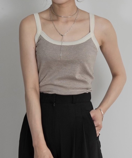 Amiur(エミレ)の「border tank top(タンクトップ・レディース・ベージュ/オリーブ/ネイビー/ブラック・FREE)」の3枚目の写真