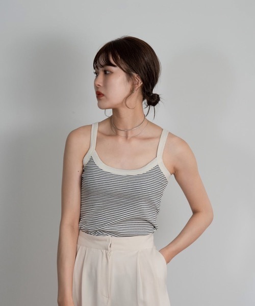 Amiur(エミレ)の「border tank top(タンクトップ・レディース・ベージュ/オリーブ/ネイビー/ブラック・FREE)」の1枚目の写真