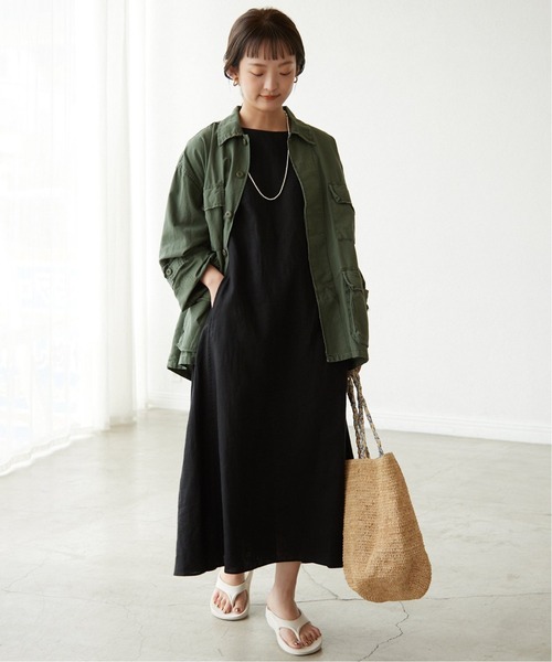 SLOBE IENA（スローブイエナ）の「《追加2》リネンタックノースリーブワンピース（ワンピース・レディース・ブラック/ピンク/グリーン・FREE）」の4枚目の写真