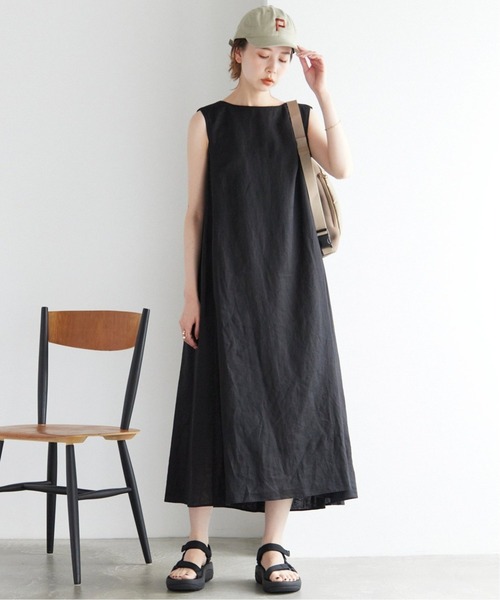 SLOBE IENA（スローブイエナ）の「《追加2》リネンタックノースリーブワンピース（ワンピース・レディース・ブラック/ピンク/グリーン・FREE）」の8枚目の写真