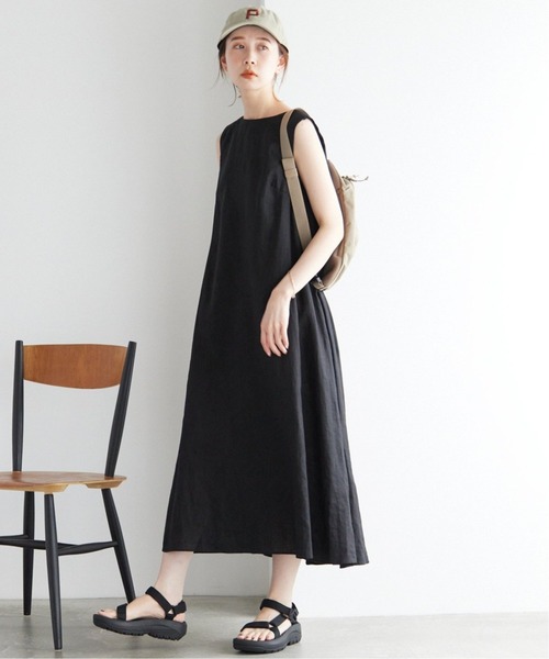 SLOBE IENA（スローブイエナ）の「《追加2》リネンタックノースリーブワンピース（ワンピース・レディース・ブラック/ピンク/グリーン・FREE）」の10枚目の写真