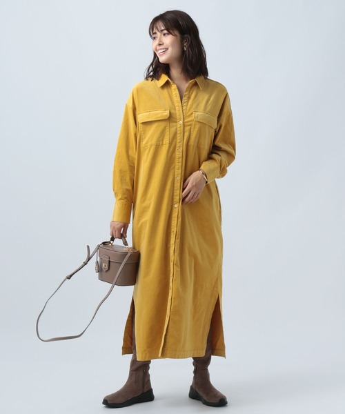 BAYFLOW(ベイフロー)の「コーデュロイシャツワンピース(シャツワンピース・レディース・ベージュ/マスタード/チャコール・FREE)」の15枚目の写真