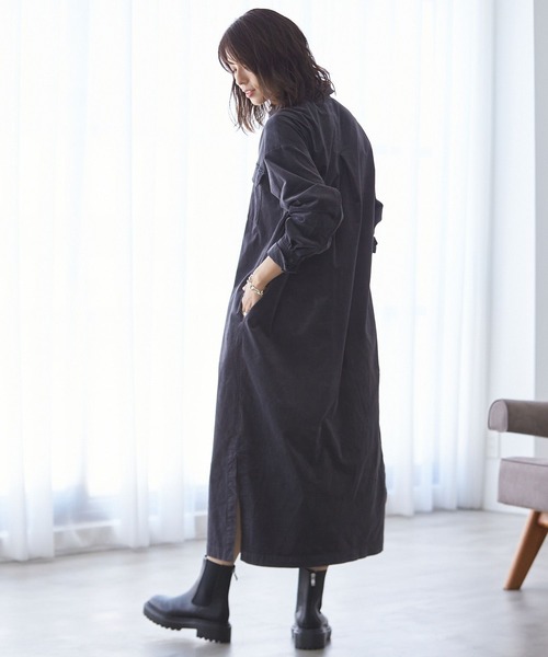 BAYFLOW(ベイフロー)の「コーデュロイシャツワンピース(シャツワンピース・レディース・ベージュ/マスタード/チャコール・FREE)」の6枚目の写真