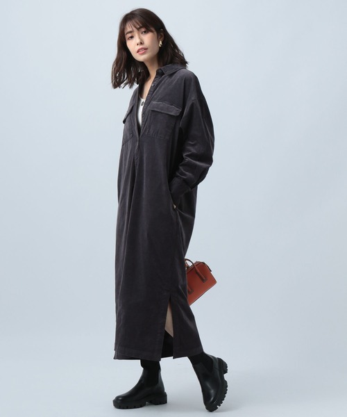 BAYFLOW(ベイフロー)の「コーデュロイシャツワンピース(シャツワンピース・レディース・ベージュ/マスタード/チャコール・FREE)」の9枚目の写真