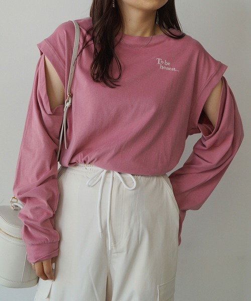 179/WG(イチナナキュウダブルジー)の「2WAYスリット ロングスリーブ /ノースリーブ Tシャツ(Tシャツ/カットソー・レディース・チャコールグレー/オフホワイト/ピンク/グリーン・FREE)」の21枚目の写真