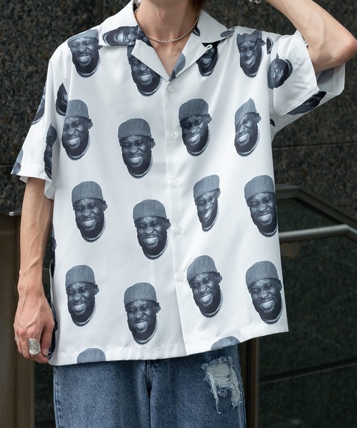 Perushu（ペルーシュ）の「総柄グラフィックオープンカラーシャツ（シャツ/ブラウス・メンズ・オフホワイト/ブラック×グリーン/ブルーグレー・MEDIUM/LARGE）」の11枚目の写真