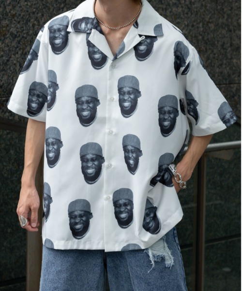 Perushu（ペルーシュ）の「総柄グラフィックオープンカラーシャツ（シャツ/ブラウス・メンズ・オフホワイト/ブラック×グリーン/ブルーグレー・MEDIUM/LARGE）」の12枚目の写真