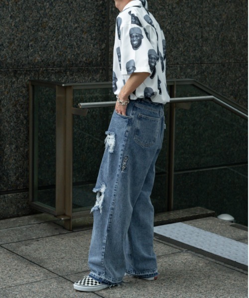 Perushu（ペルーシュ）の「総柄グラフィックオープンカラーシャツ（シャツ/ブラウス・メンズ・オフホワイト/ブラック×グリーン/ブルーグレー・MEDIUM/LARGE）」の9枚目の写真