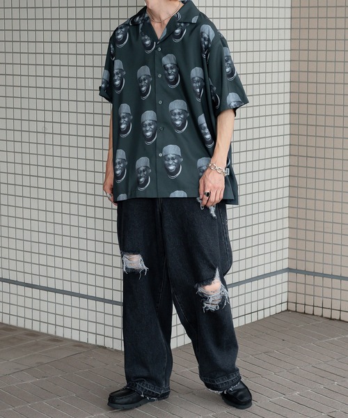 Perushu（ペルーシュ）の「総柄グラフィックオープンカラーシャツ（シャツ/ブラウス・メンズ・オフホワイト/ブラック×グリーン/ブルーグレー・MEDIUM/LARGE）」の17枚目の写真