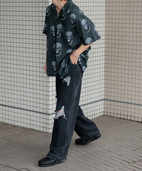 Perushu（ペルーシュ）の「総柄グラフィックオープンカラーシャツ（シャツ/ブラウス・メンズ・オフホワイト/ブラック×グリーン/ブルーグレー・MEDIUM/LARGE）」の18枚目の写真