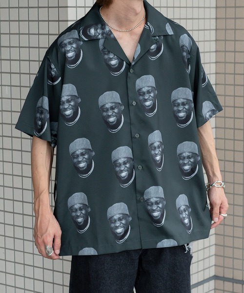 Perushu（ペルーシュ）の「総柄グラフィックオープンカラーシャツ（シャツ/ブラウス・メンズ・オフホワイト/ブラック×グリーン/ブルーグレー・MEDIUM/LARGE）」の20枚目の写真