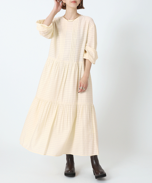 B.C STOCK（ベーセーストック）の「ティアードワンピース*（ワンピース・レディース・ブラウン/グリーン/アイボリー/ボルドー・FREE）」の2枚目の写真